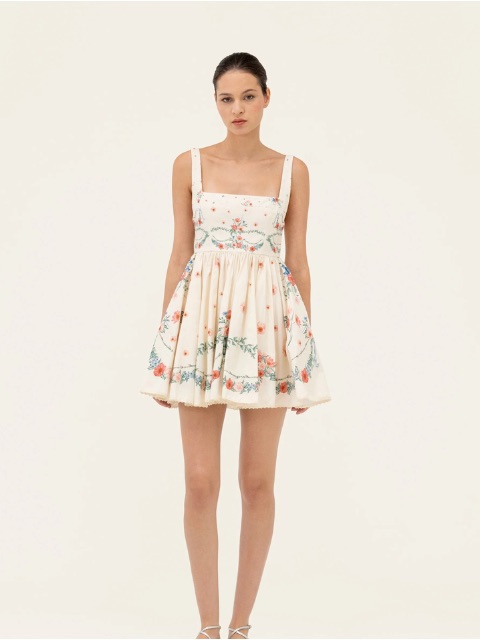 Agua By Agua Bendita Hierbabuena Mosqueta Floral -Poplin Mini Dress Nwt